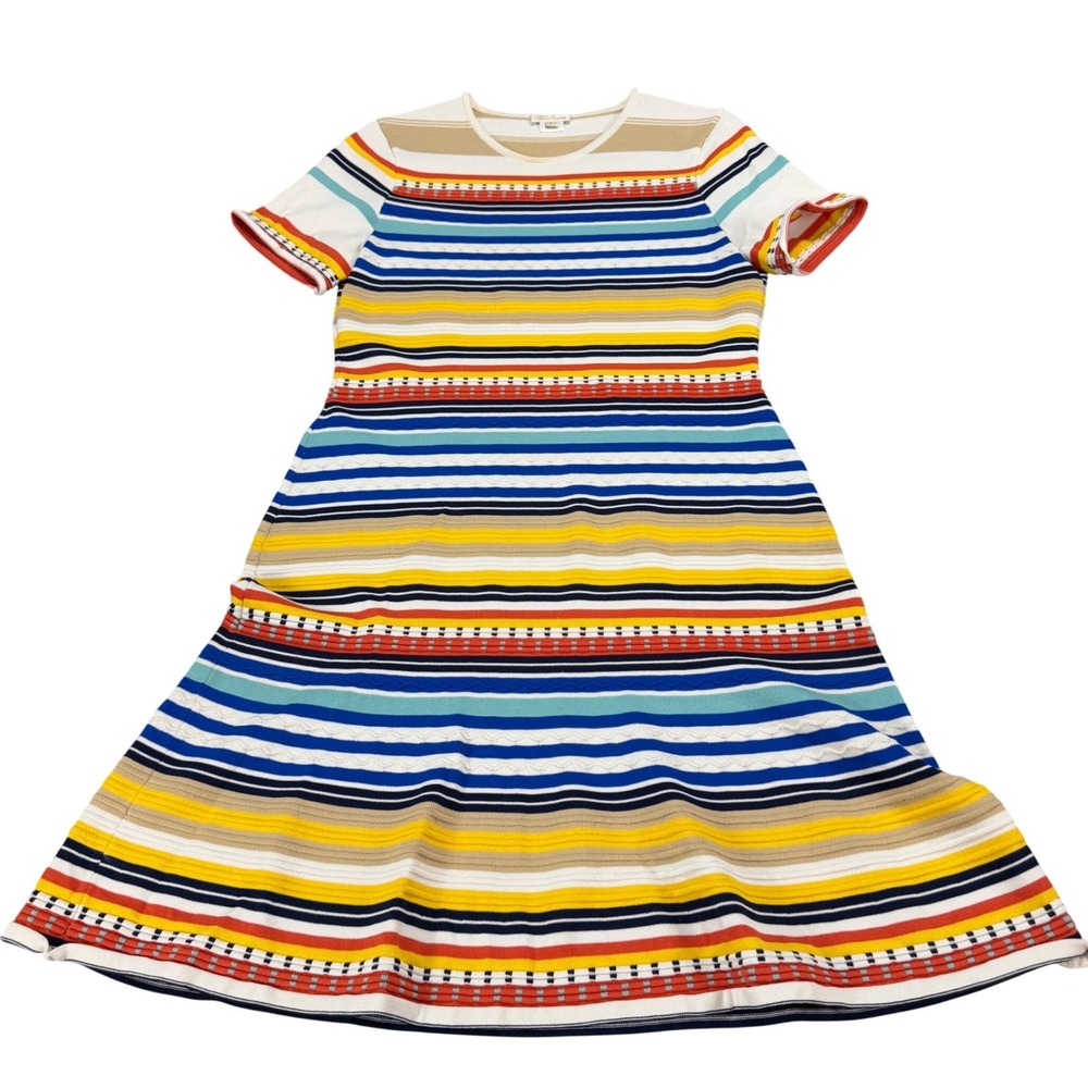 Shoshanna Women Large Striped Knit Mini Dress Short Sleeve Multi Color Viscose L